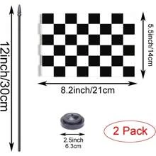 2 Packs Checkered Black And White Racing Flag Race Car Deluxe Desk Flag Set - Mini Small Racing Table Office Flags With Black 12" Solid Pole Stand Base Decorations