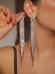 New Style Crystal Diamond Long Tassel Earrings, Street Fashion Bride Wedding Dazzling Pendant Earrings