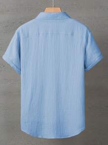 Men's Linen/Bohemian Style Short Sleeve Shirt - Blue - View 3
