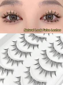 Asiteo 10 Pairs Natural Cartoon Eye Makeup Effect False Eyelashes, Cute Cartoon Effect False Eyelashes With Transparent Stem, Suitable For Daily Or Appointment Use - màu đen - Xem 3