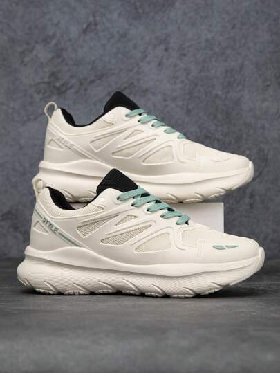 （尺码偏小）男士百搭 3D 拼接网眼透气舒适跑步鞋，软底户外加大码情侣运动鞋