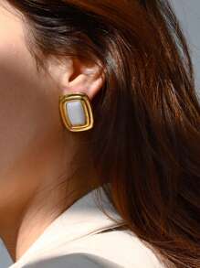 Uworld 1 Bông tai thép không gỉ hình học cổ điển thời trang dành cho nữ Bông tai tròn vuông bằng đá mã não mạ vàng 18K Thích hợp đeo hàng ngày Đi làm Quà tặng lễ hội tiệc tùng, v.v. - bông tai hình học - Xem 6