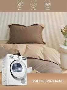 Coffee-colored Double-spliced Pressed Line Pillow Case Plus Coral Fleece Duvet Cover Three Piece Set
