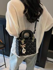 Dedoo 2025新款女士小巧优雅高端手提包，时尚轻便，畅销新款，钻石刺绣手提包、斜挎包和单肩包，适合春夏度假、校园生活、日常通勤、圣诞礼物、派对和婚礼等场合。 - 黑色 - 查看 4