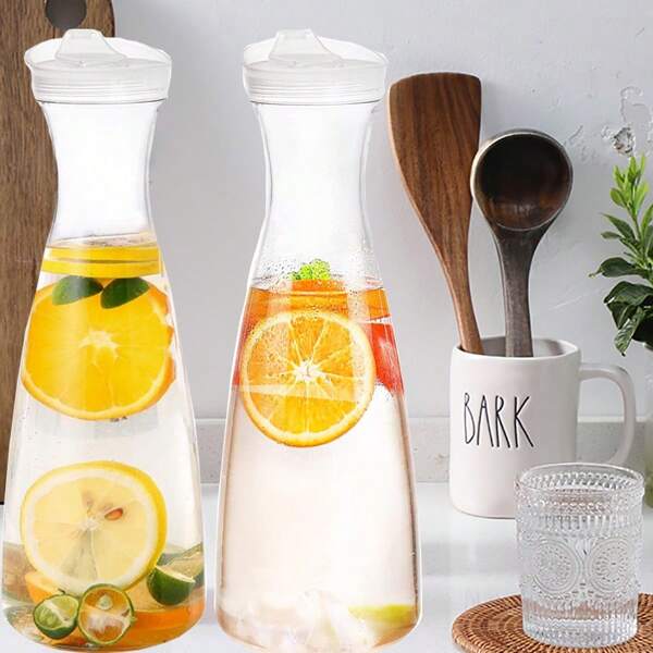 2pcs Water Jug With Lids Bulk,Water Or Juice Jug With Flip Top Lid, Clear Water Beverage Jug For Iced Tea, Lemonade, Orange Juice, Milk, Fruit Water, Cocktails, Mimosas, Sports Drinks And More.Suitable For Restaurants, Hotels And Everyday Drinking And Party Supplies.