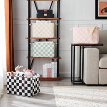Black And White Checkered Canvas Basket, Rectangular Organizing Decorative Storage Basket For Kids, Dog Toy, Classic Checkered Room Decor For Home, Kitchen, Bedroom, Classroom, Shelves,For Back To School