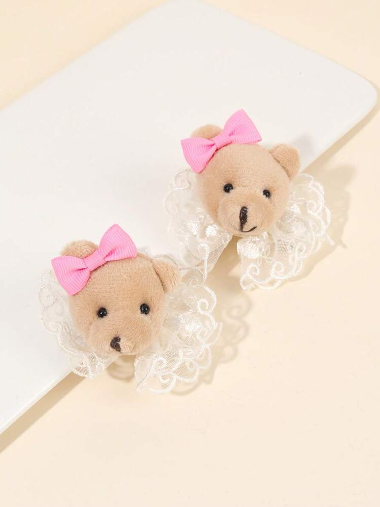 クマのヘアクリップ チュールメッシュデコレーション かわいいクマの