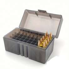 1 pieza Caja de munición de 50 cartuchos Estuche de balas con tapa abatible Caja de almacenamiento de balas 223 Caja de herramientas para accesorios de armas de viaje