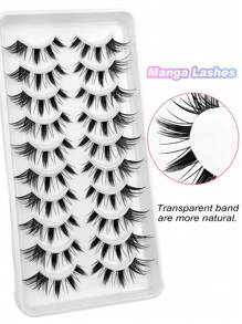 Asiteo 10 Pairs Cartoon Cat Eye Faux Mink Lashes, Transparent Lash Band, Korean/Japanese Style, Create Makeup Look - Black - View 2