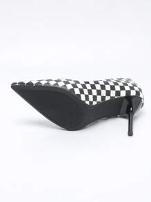 Black Checkered Pointed Toe Low Vamp Stiletto Heels, 2025 New Arrival Women's Shoes, Charming, Sexy, Fashionable & Versatile