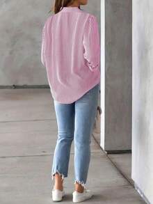 New Loose Long Sleeve Women Shirt - 玫紅色 - 查看 2