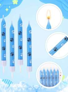 6pcs Blue Dog Paw & Cat Paw Birthday Party Cake Decorative Candles - Blue - View 2