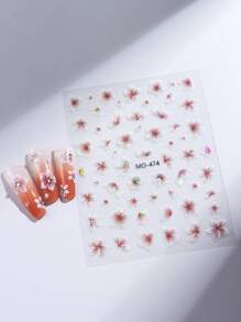 FULL BEAUTY 2片琥珀色花瓣图案棕色花朵美甲贴纸，适用于亚克力指甲，激光效果，带水钻，女士DIY美甲贴花