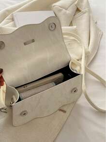 Fashionable Pearl Handbag & Shoulder Bag, Solid Color Design 2025 New Chic Fresh Butterfly Texture Small Square Bag - Beige - View 2