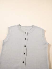 Fiyote Summer Solid Color Knit Elastic Front Button Sleeveless Sweater Vest