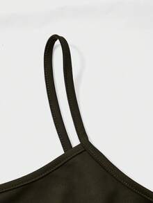 Floreya 纯色细肩带紧身连衣裙，弹力针织修身百搭中长连衣裙