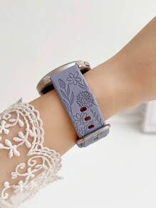 Carved Floral Silicone Watch Band, Fit For 20mm & 22mm / Watches, Comfortable Soft Adjustable Sports Strap - Lavender Gray - View 3