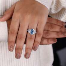 925 纯银奢华闪亮椭圆形海蓝色方晶锆石戒指，适合约会、派对、生日、情人节的女性礼物，高级珠宝