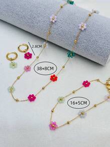 Daisy Flower Bracelet Necklace Anklet Earrings Set, Suitable For Women Spring/Summer Outfits