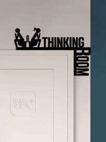 1pc Humorous Metal Toilet Door Sign - Wall-Mounted Bathroom Decor, Printed With "Thinking Space" - Surface Mounted Door Plaque, Suitable For Home, Bathroom, Toilet, Office. Bedroom Decor, Home Decor, Wall Decor - Black - View 6