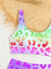 Set da 2 pezzi Costume da bagno tankini per ragazze dai 8 ai 12 anni, stampa leopardata e colorata