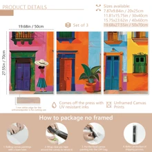 Set de 3 impresiones en lienzo de arte abstracto moderno - Vibrante escena de la calle de México, perfecta para la decoración del hogar y la oficina, póster de pueblo vibrante, decoración para dormitorio universitario, apartamento, regalos para decorar paredes en hotel, hogar, sala de estar, dormitorio, baño y oficina