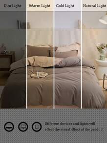 Coffee-colored Double-spliced Pressed Line Pillow Case Plus Coral Fleece Duvet Cover Three Piece Set