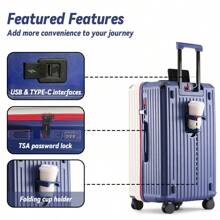 YOUGGELI Carry On Luggage 22 Inch Suitcases With Wheels USB Port And Cup Holder Tsa Lock PC  Hardside Checked Luggage - Pink - View 3