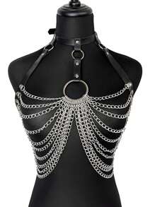 2pcs/1pc Women Full Body Leather Harness Belt,Waistband Clothing Decoration For Underwear Body Accessories,Suitable For Couple Valentine's Day Daily Wear - Black - View 9