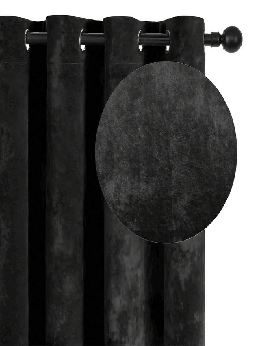 1 件套优雅烟灰色天鹅绒窗帘 - 柔软、光滑、奢华,适合客厅、卧室或舞蹈工作室装饰 - 黑色 - 查看 1