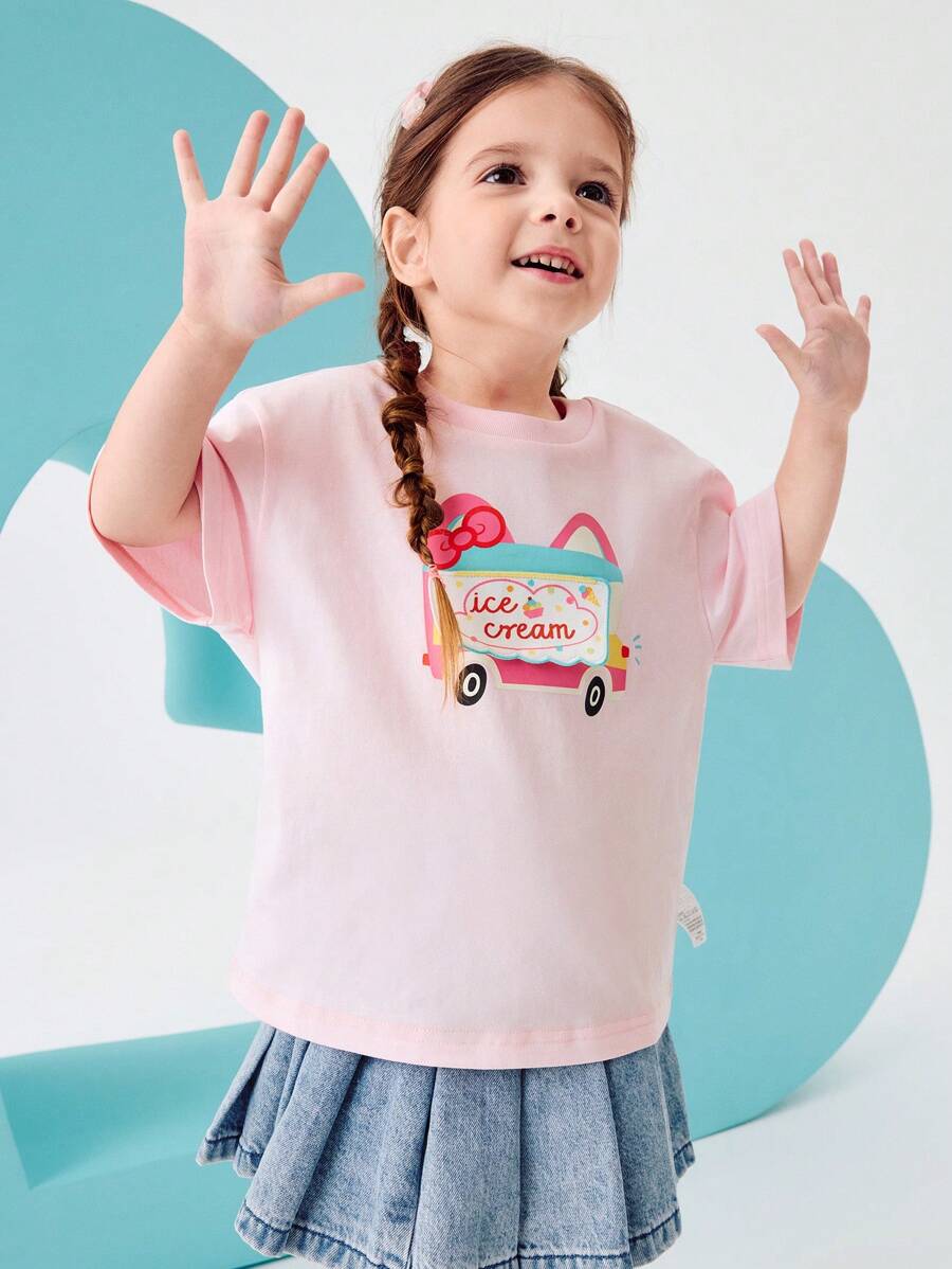 Balabala Young Girls Short-Sleeve T-Shirt, Quick-Dry Summer Base Layer, 2025 - White Red - View 1