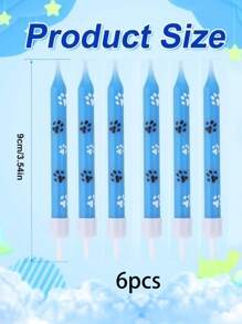 6pcs Blue Dog Paw & Cat Paw Birthday Party Cake Decorative Candles - Blue - View 6