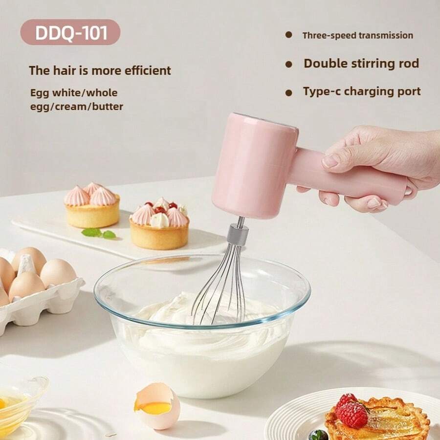 Portable 3-Speed Mixer Electric Hand Mixer With Stainless Steel Whisk Attachment, Compact And Lightweight, Powerful Mixer For Baking And Cooking, Pink - Pink - View 1