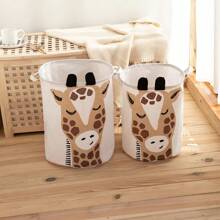 Cartoon Giraffe Print Laundry Hamper Dirty Toy Clothes Basket Foldable Easy Storage Portable Large Capacity Clothes Basket Large Round Storage Basket Cute Collapsible Laundry Basket Organizers And Storage Bins Foldable Dirty Clothes Basket Waterproof Bucket Laundry Organizer - Multicolor - View 12