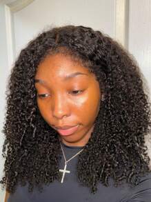 13x4 Lace Frontal Jerry Curly Human Hair Wig With 3a Hybird Hairline 180% Density Coily Curly Wig With Kinky Edges For 22 Inches Long Wig Looking Natural Brazilian Virgin Remy Hair Pre Plucked Bleached Knots