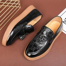 Men's Black Leather Loafers, Tasseled Decoration, Classic Minimalist Design, Slip-On, Comfortable & Breathable Casual Shoe, Suitable For Daily And Formal Occasions, Outsole