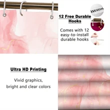 4pcs Pink Gold Patterned Marble Curtain Shower Curtain Decoration, Beautiful Housewarming Gift Modern Home Decoration, Waterproof Shower Curtain And Toilet Floor Mat Three Pieces Set With 12 Shower Curtain Hooks Room Decor Bathroom Accessories Back To School Fall Decor Bathroom Decor