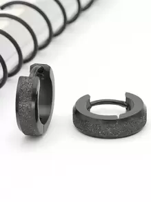 nkeybbon 2 件定制原装 18K 沙特黄金可典当简约磨砂圆形男士耳环配饰珠宝礼品防过敏姓名字雕刻 - 彩色 - 查看 4