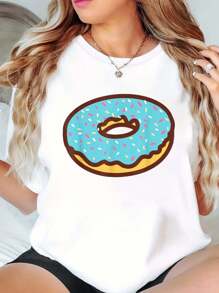 Funny Donut Lover Doughnut Men Women Kids Toddler Gift T-Shirt Print Crew Neck T-Shirt For Summer, Women's Soft Short Sleeve Top, Stylish Comfy Tee For Women Graphic Tees