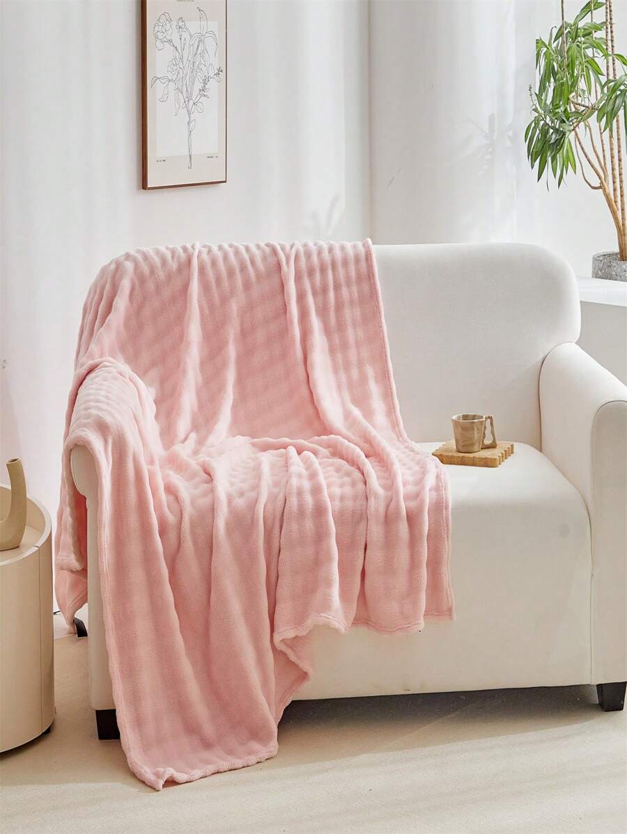 1 chiếc chăn lông cừu flannel, chăn lông cừu sọc ấm áp cho máy lạnh, chăn ngủ trưa thông thường cho văn phòng, chăn sofa, chăn lông Halloween, chăn choàng, thích hợp cho Giáng sinh, Lễ tạ ơn, chăn trải giường - Hồng - Xem 1