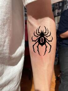 1 件黑蜘蛛 0 号假临时纹身贴纸，防水防汗时尚流行个性化可水洗纹身贴纸 - 黑色 - 查看 3