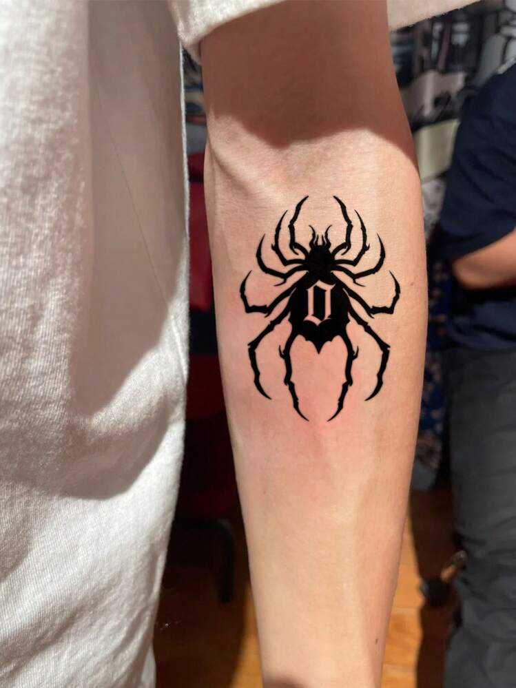 1 件黑蜘蛛 0 号假临时纹身贴纸，防水防汗时尚流行个性化可水洗纹身贴纸 - 黑色 - 查看 3