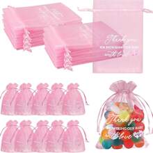 10 piezas/20 piezas Bolsas de regalo transparentes de organza rosa/azul para baby shower, bolsas de favor para baby shower a granel con diseño de cordón y red, tamaño 4x6 pulgadas, para obsequios de fiesta, cosméticos y bolsas de regalo - Multicolor - Ver 7