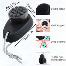 1 件装二合一硅胶面部刷，男女深层毛孔清洁去角质，双面洁面刷，带柔软竹炭超细纤维，女士专用，黑色