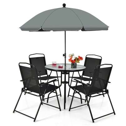  ERGOMASTER  6 Pieces Patio Furniture Set Tempered Glass Top Coffee Table And 4 Folding Chair