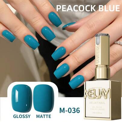 XEIJAYI 1瓶装15毫升指甲油 - 孔雀蓝，可剥离UV/LED光疗，不含甲醛，椭圆形，亮面，纯色图案，适用于美甲沙龙和DIY美甲