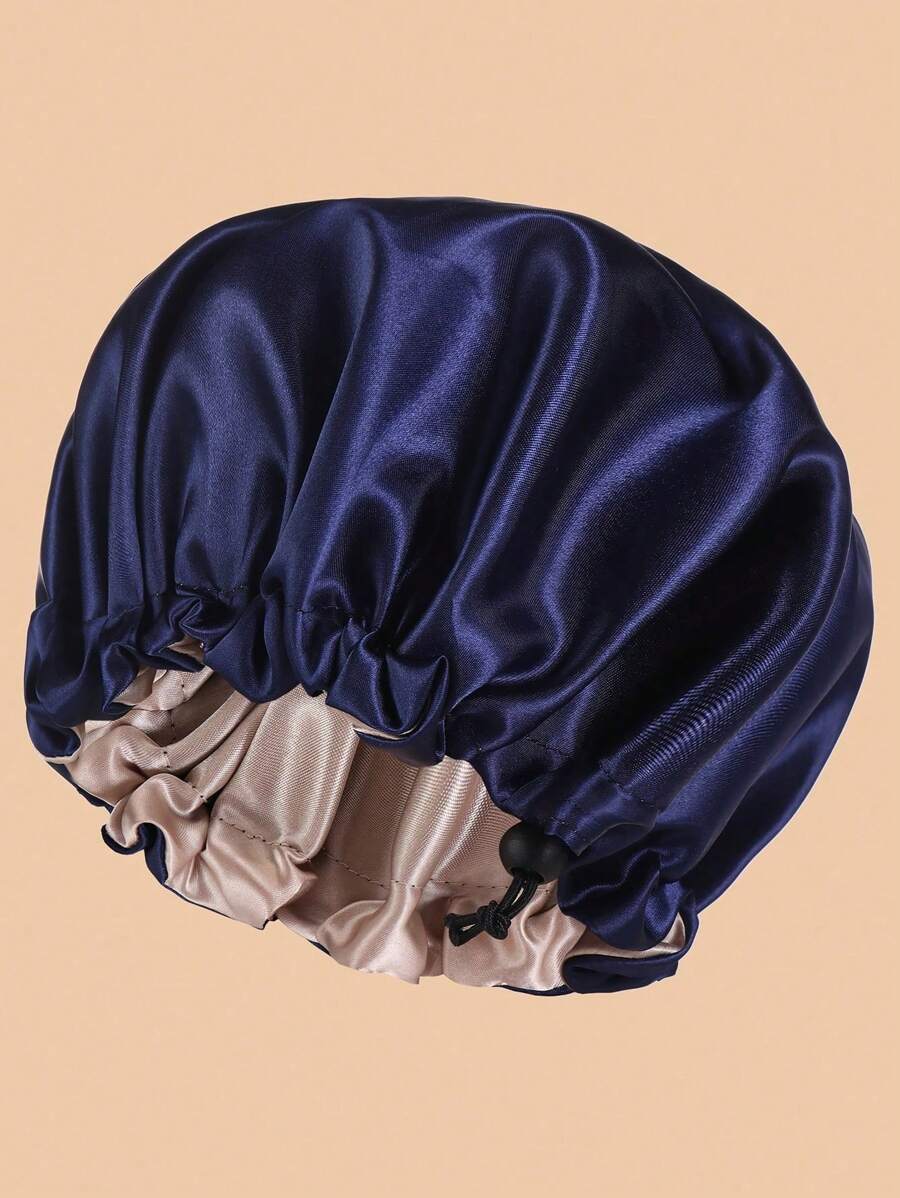 1顶纯色弹力休闲针织帽，日常佩戴睡眠帽 - 藏青+金 - 查看 1