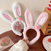 1pc Cute Strawberry Flower Rabbit Ear Headband, Plush Animal Style Decorative Hair Accessories, Party Hair Accessories, Suitable For Women Easter Celebration And Theme Events, Ideal Easter Gift And Daily Wear