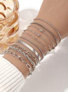 10-5 件/套波西米亚风格金属手链适合女士，心形吊坠和串珠链设计，可堆叠，非常适合情侣节日礼物，适合日常佩戴或约会 - 金色 - 查看 3