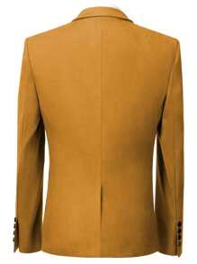Mens Blazer Suede Jacket Casual 2 Buttons Sport Coat Faux Leather Suit Slim Fit Jacket With Lapel Collar Long Sleeves, Stylish For Business Or Leisure Occasions - 金色 - 查看 4